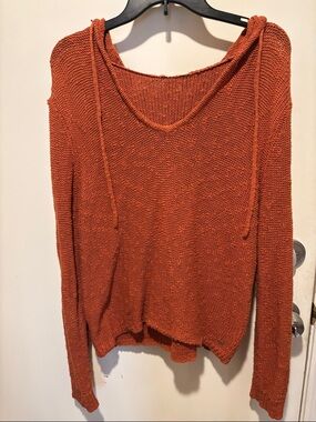 Roxy Women's Rust Orange Knit Scoop-Neck Hoodie Sweater